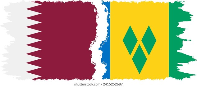 Saint Vincent and the Grenadines and Qatar grunge flags connection, vector
