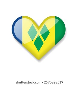 Saint Vincent and the Grenadines - Shiny Flag in the Form of Heart. Vector Illustration.