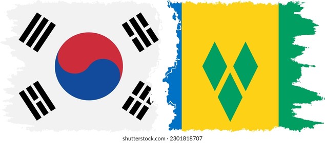 Saint Vincent and the Grenadines and South Korea grunge flags connection, vector