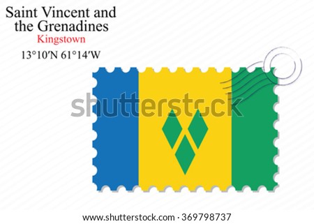 saint vincent and the grenadines stamp design over stripy background, abstract vector art illustration, image contains transparency