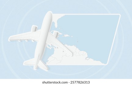 Saint Vincent and the Grenadines Travel Illustration with Plane and National Flag. Ideal for travel agencies, promotional materials, or geographic content related to Saint Vincent and the Grenadines.