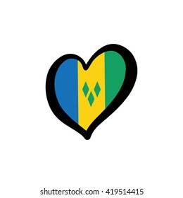 Saint Vincent and the Grenadines Vector Flag Inside Heart. Shape Graphic Element Illustration Template Design.