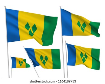 Saint Vincent and the Grenadines vector flags set. 5 wavy 3D flags fluttering on the wind. EPS 8 created using gradient meshes isolated on white background. Design elements from world collection