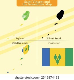 Saint Vincent and the Grenadines vector map with regions black silhouette flag overlay and standalone flag ideal for educational materials infographics and design projects , Azerbaijan geography