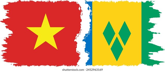 Saint Vincent and the Grenadines and Vietnam grunge flags connection, vector