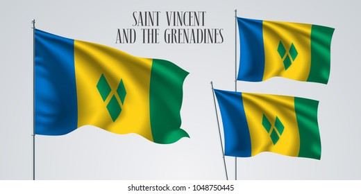 Saint Vincent and the Grenadines waving flag set of vector illustration.Blue yellow green colors of Saint Vincent wavy realistic flag as a patriotic symbol