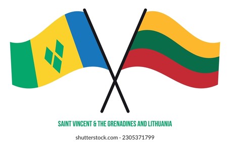 Saint Vincent and Lithuania Flags Crossed And Waving Flat Style. Official Proportion.