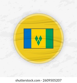 Saint Vincentian Flag in a Circular Emblem Design, Abstract Round Sticker Illustration. This high-quality vector graphic is perfect for use in patriotic designs, sport competitions.