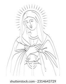 Saint Virgin Mary. Madonna. Isolated vector illustration Black and white linear silhouette.