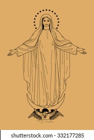 Saint Virgin Mary on beige background