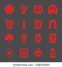 saint web icons. Clover and Harp, Nun and Horseshoe symbol, vector signs