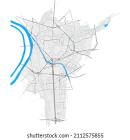 Saint-Denis, Réunion, France high resolution vector map with city boundaries and editable paths. White outlines for main roads. Many detailed paths. Blue shapes and lines for water.