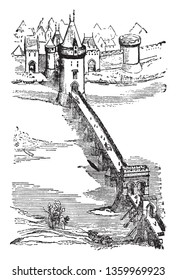 Saintes Bridge that it appeared towards the end of the 14th century, vintage line drawing or engraving illustration.