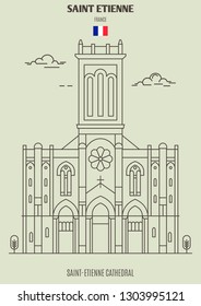 Saint-Etienne Cathedral in Saint Etienne, France. Landmark icon in linear style