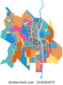 Saint-Jean-sur-Richelieu, Quebec, Canada colorful high resolution vector art map with city boundaries. White outlines for main roads. Many details. Blue shapes for water. 