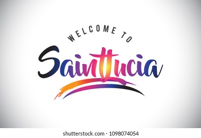 SaintLucia Welcome To Message in Purple Vibrant Modern Colors Vector Illustration.