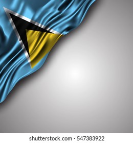 saint-lucian waving silky flag isolated on gray background, can be used in many topic like national day,saint lucia independence day and any national and international events