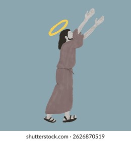 Figura de Monge santo rezando - fundo azul