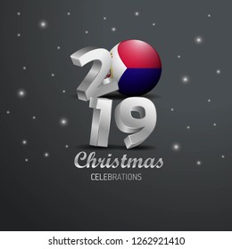 Saint-Martin Flag 2019 Merry Christmas Typography. New Year Abstract Celebration background
