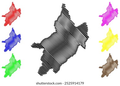 Distrito de Saint-Maurice (Suíça, Confederação Suíça, Cantão de Valais ou Wallis) mapa ilustração vetorial, esboço de rabisco Bezirk Saint Maurice mapa