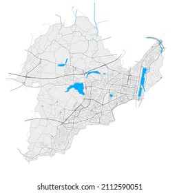 Saint-Nazaire, Loire-Atlantique, France high resolution vector map with city boundaries and editable paths. White outlines for main roads. Many detailed paths. Blue shapes and lines for water.