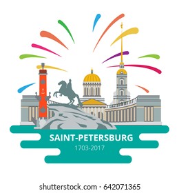 Sankt-Petersburg flache Stadt bis zum Tag der Stadt. Vektorset für Reisedaten. Verwenden Sie diese Vektorgrafik für die Gestaltung Ihrer Website oder Druckpublikationen.