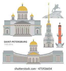 Saint-Petersburg flat cityscape. Vector set for travel infographics. Use this vector illustration for design your website or publications.