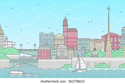 Saint-Petersburg line art colour illustration