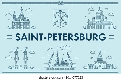 Saint-Petersburg, Russia. Vector illustration of city sights