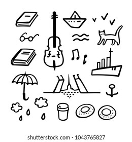 Saint-Petersburg set. Vector hand drawn illustration of SPb symbols and sights. Cute sketches for souvenir decoration or tourist postcard