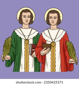 Saints Cosmas and Damian Colored Vector Illustration