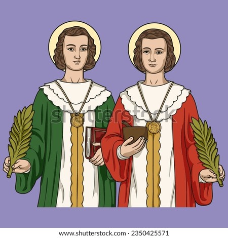 Saints Cosmas and Damian Colored Vector Illustration