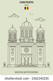 Saints Paul and Peter Cathedral in Constanta, Romania. Landmark icon in linear style
