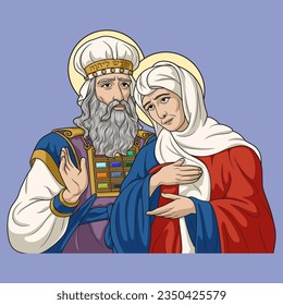 Saints Zechariah and Elizabeth Colored Vector Illustration. Translation of the text in Hebrew: Holiness to the Lord