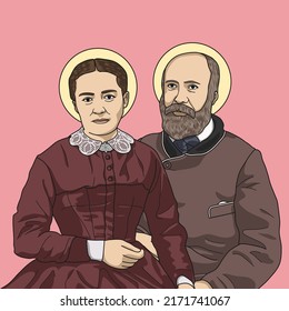 Saints Zelie Guerin and Louis Martin Colored Vector Illustration
