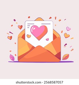 Saint-Valentines themed art, love letter vector illustration, orange envelop