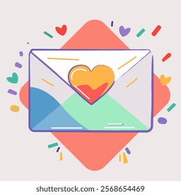 Saint-Valentines themed art, love letter vector illustration, orange envelop