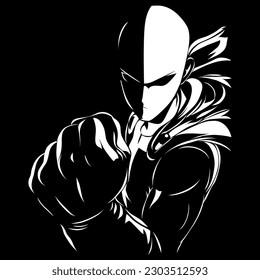Saitama anime silhouette black and white