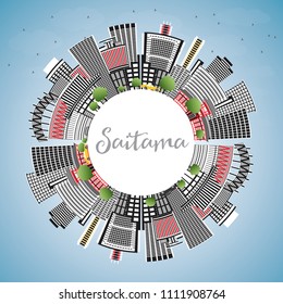 Saitama Japan City Skyline with Color Buildings, Blue Sky and Copy Space. Vector Illustration. Business Travel and Tourism Concept with Modern Architecture. Saitama Cityscape with Landmarks.