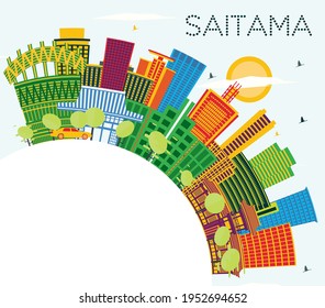 Saitama Japan City Skyline with Color Buildings, Blue Sky and Copy Space. Vector Illustration. Travel and Tourism Concept with Modern Architecture. Saitama Cityscape with Landmarks. 