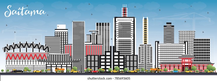 Saitama Japan City Skyline with Color Buildings and Blue Sky. Vector Illustration. Business Travel and Tourism Concept with Modern Architecture. Saitama Cityscape with Landmarks.