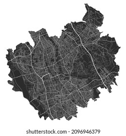 Saitama-Karte. Detaillierte Vektorgrafik der Stadtverwaltung von Saitama. Stadtbild Poster metropolitan aria view. Schwarzes Land mit weißen Straßen, Straßen und Alleen. Weißer Hintergrund.