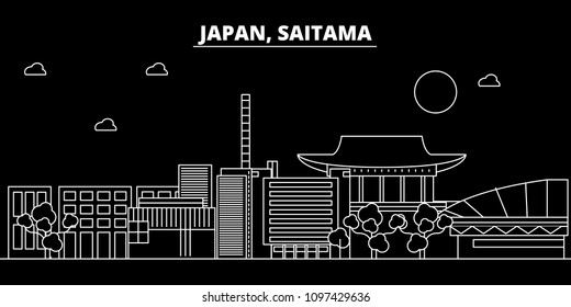 Saitama silhouette skyline. Japan - Saitama vector city, japanese linear architecture, buildings. Saitama travel illustration, outline landmarks. Japan flat icon, japanese line banner