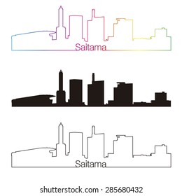Saitama skyline linear style with rainbow in editable vector file