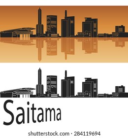 Saitama skyline in orange background in editable vector file