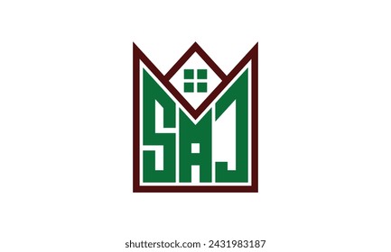 SAJ initial letter real estate builders logo design vector. construction, housing, home marker, property, building, apartment, flat, compartment, business, corporate, house rent, rental, commercial