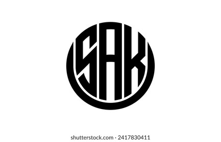 Letra inicial SAK vector de diseño de icono de forma de círculo creativo geométrico. monograma, membrete, círculo, caligrafía, símbolo, emblema, elegante, abstracto, marca de texto, signo, arte, tipografía, icono, forma