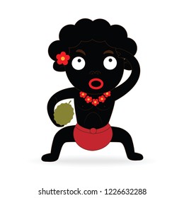 Sakai wild man hold durian. Jungle Tribes   in South East Asia
 ,Vector illustration in cartoon style.