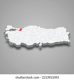 Sakarya region location within Turkey 3d isometric map