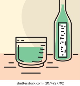 botella de sake e icono de bebida de copa